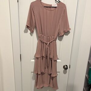 Blush Mauve Tiered Midi Dress
